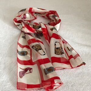 Silk-like Scarf! Novelty feminine print scarf! Color: Red/Ivory/black!